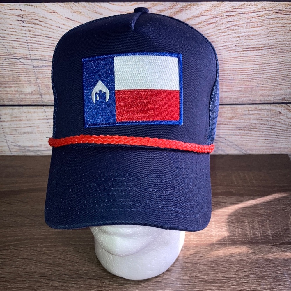 Mens Blue W/Red Rope Cobra Trucker Hat w/ Patch